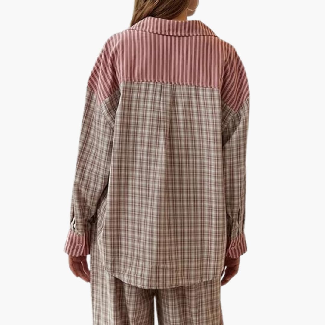 Damen Pyjama Set mit Knopfoberteil und elastischer Hose