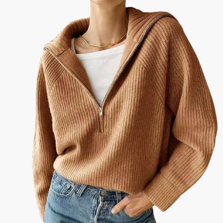 Damen Pullover mit halbem Reißverschluss und Stehkragen