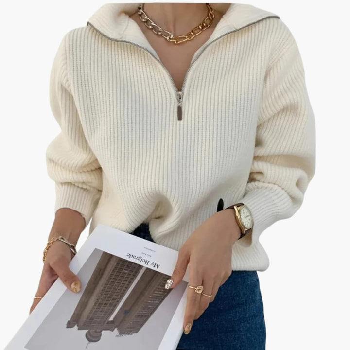 Damen Pullover mit V-Ausschnitt und Reißverschluss-Detail