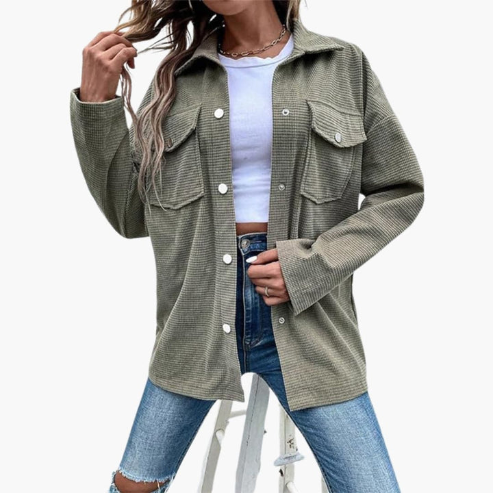 Damen Cord Hemdjacke mit Knopfleiste und Taschen