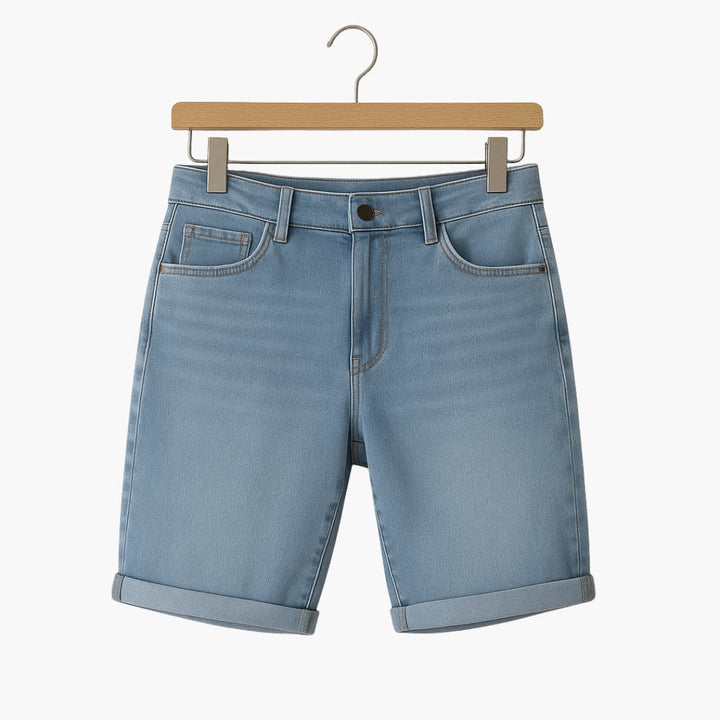 Herren Sommer Bermuda Shorts aus Denim mit Umschlag und Reißverschluss