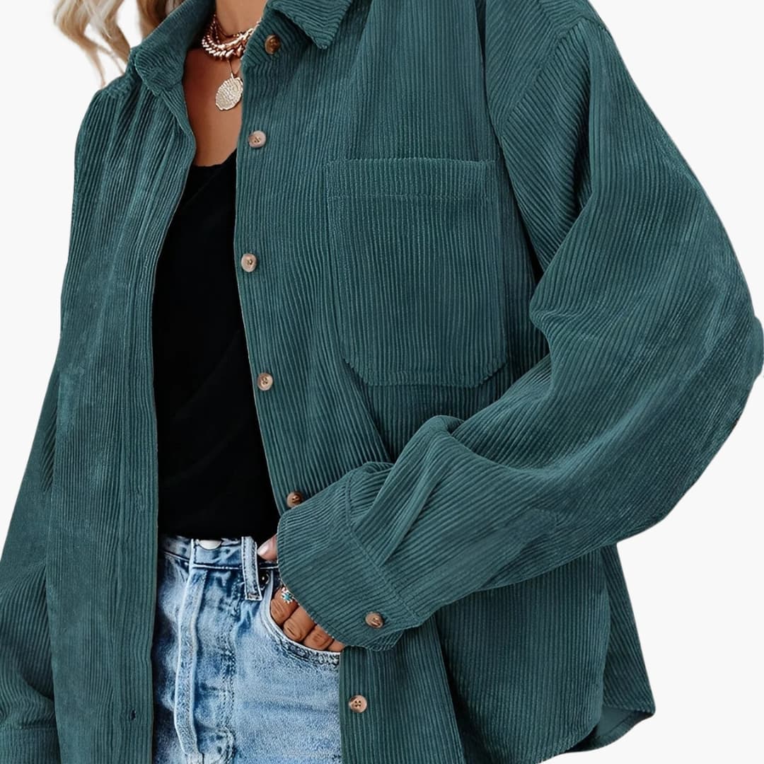 Damen Cordjacke mit Knopfverschluss und aufgesetzten Taschen
