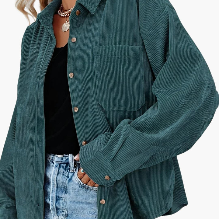 Damen Cordjacke mit Knopfverschluss und aufgesetzten Taschen