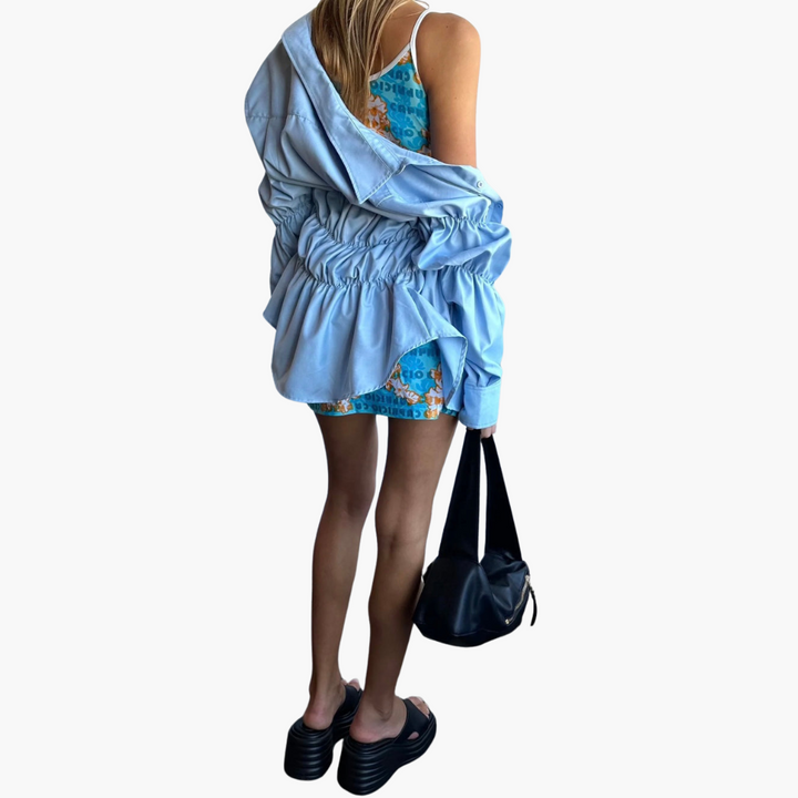 Dunkle Damen Bluse mit Raffung - Elegante lockere Bluse