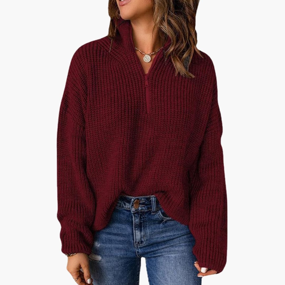 Damen Strickpullover mit Stehkragen und Reißverschluss Knit