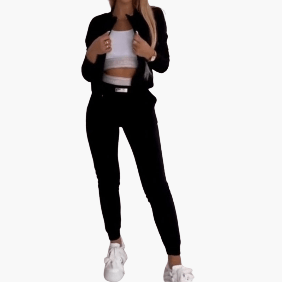 Trendiger 3-teiliger Trainingsanzug mit Reißverschluss für Damen - SchmiedeMode