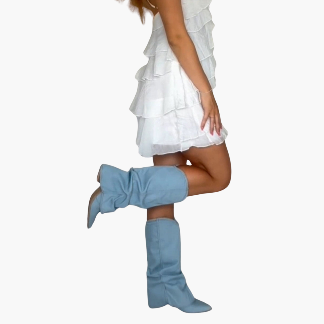 Modische Denim Stiefel für Damen – Slouchy Look & Trendy