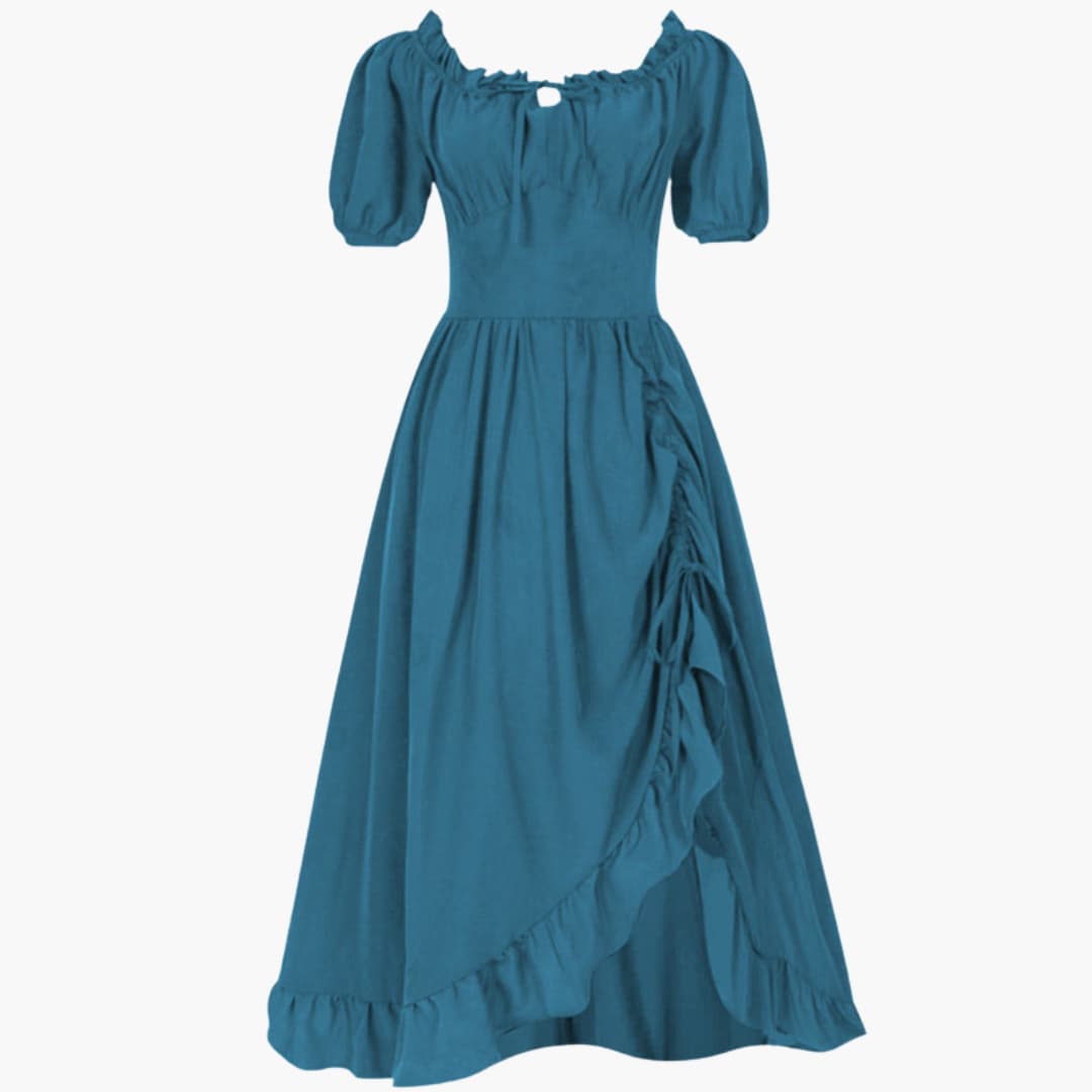 Damen Midikleid mit Puffärmeln und Rüschensaum