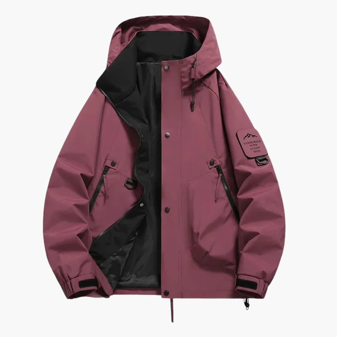 Unisex Skijacke mit Kapuze und Reißverschlusstaschen