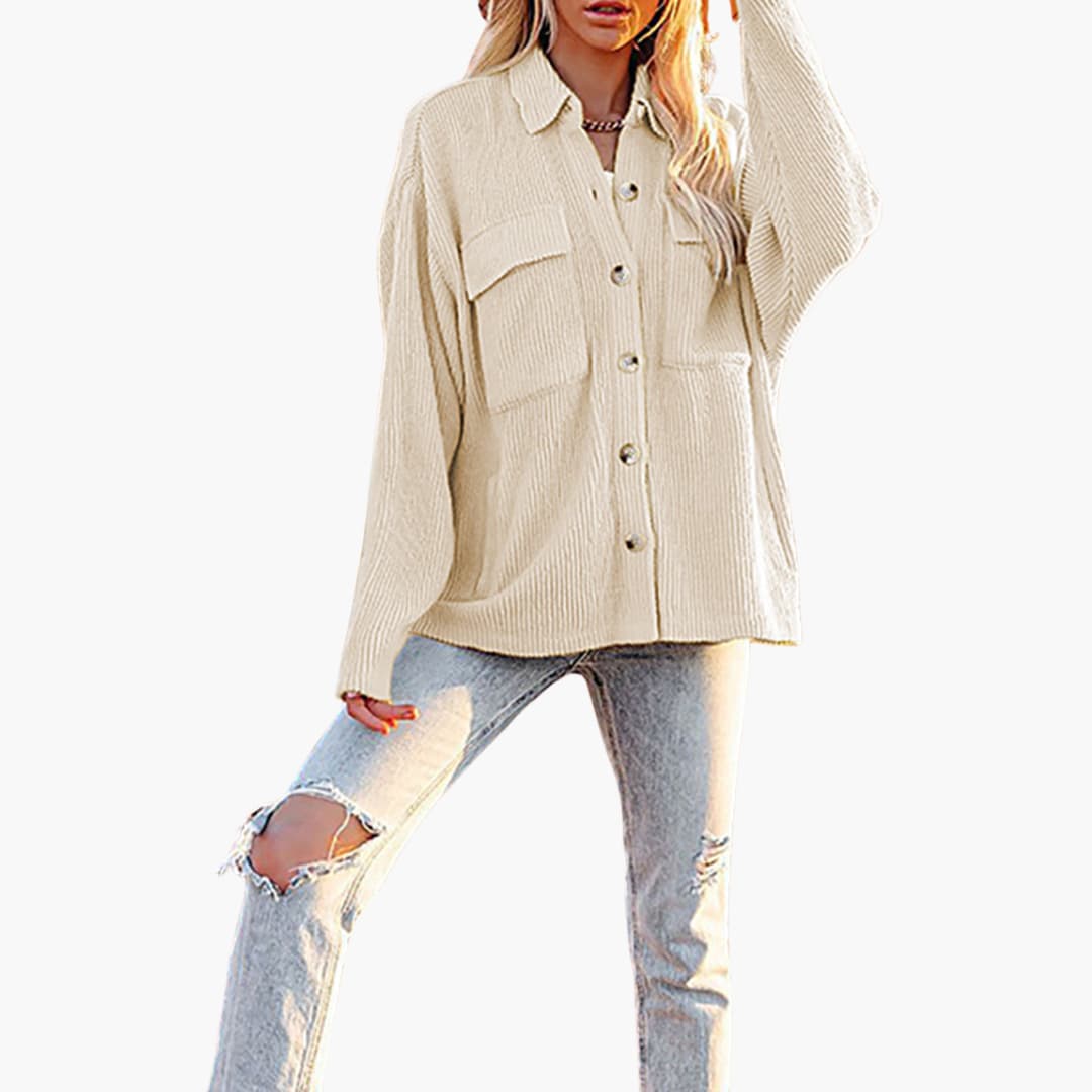 Damen Cordjacke mit Umlegekragen und Knopfverschluss