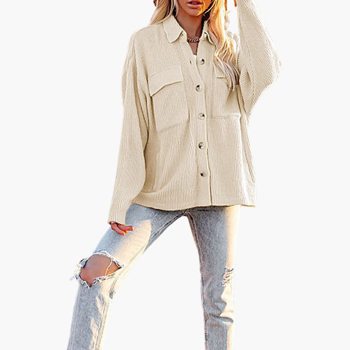 Damen Cordjacke mit Umlegekragen und Knopfverschluss