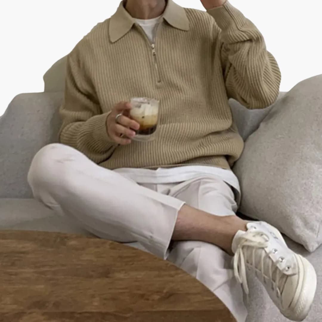 Herren Pullover mit Viertelreißverschluss und Rippenmuster