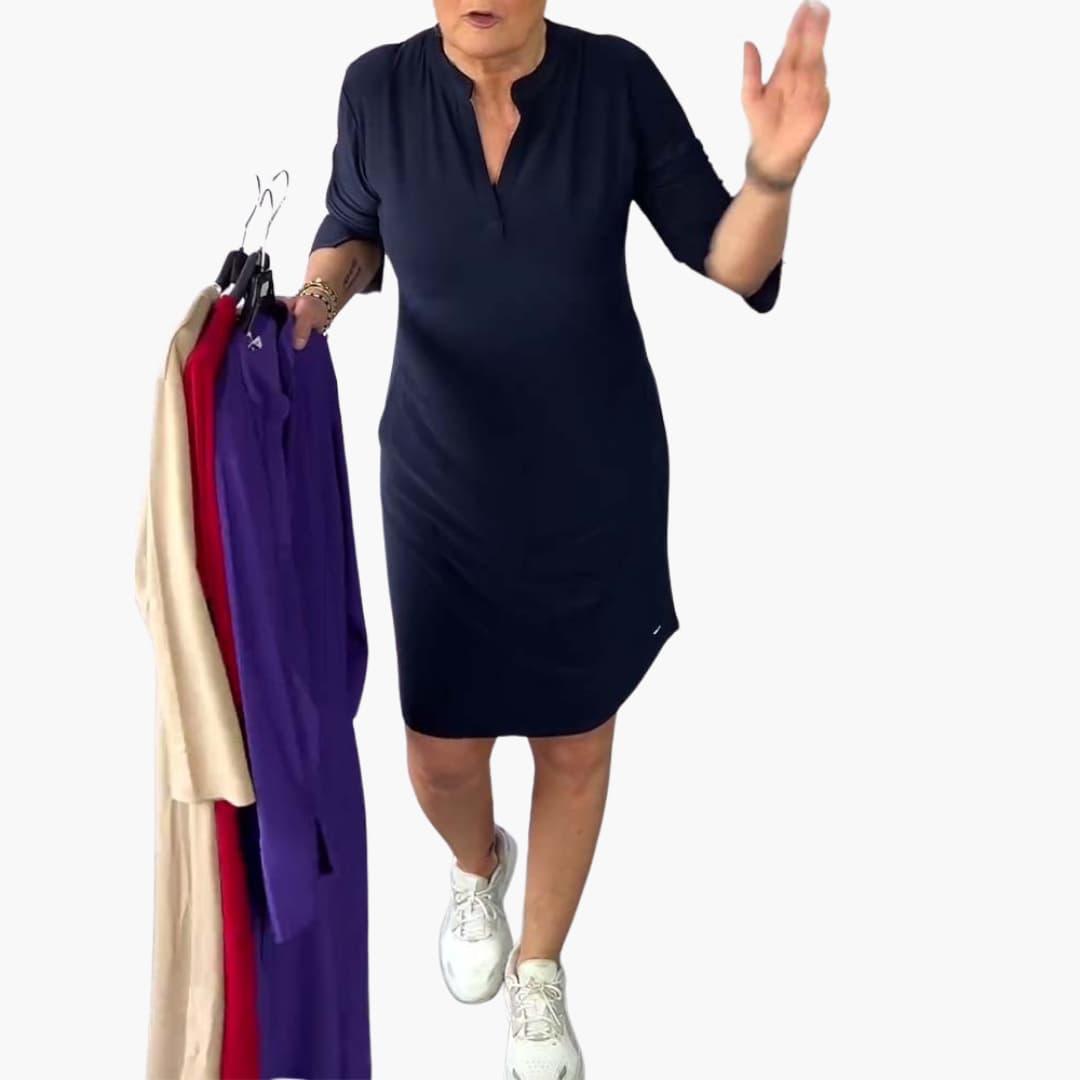 Elegantes einfarbiges Mini-Kleid mit V-Ausschnitt für Damen - SchmiedeMode