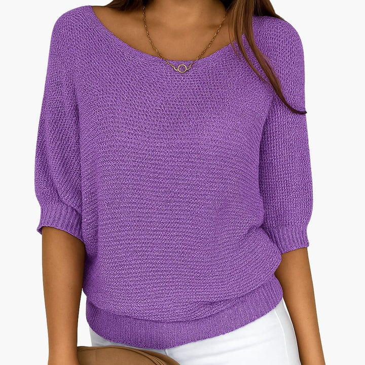 Damen Sommerstricktop mit halben Ärmeln und Rundhalsausschnitt