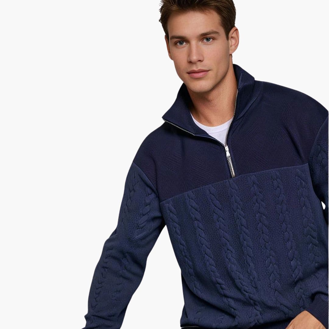Herren pullover mit Reißverschluss-Ausschnitt und Zopfmuster Oberfläche