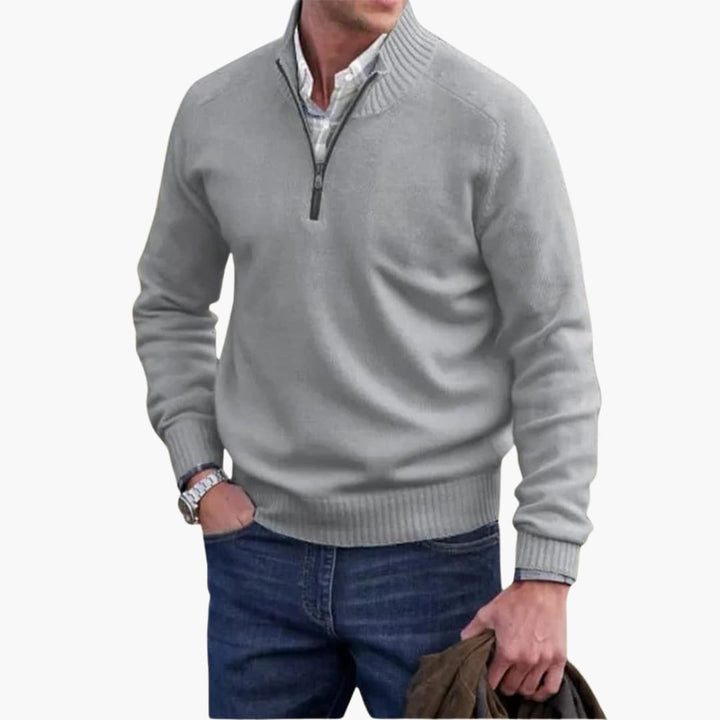 Herren pullover mit Reißverschluss-Ausschnitt und geripptem Saum