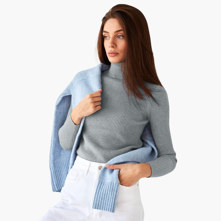 Damen Turtleneck Pullover mit gerippten Bündchen und Saum