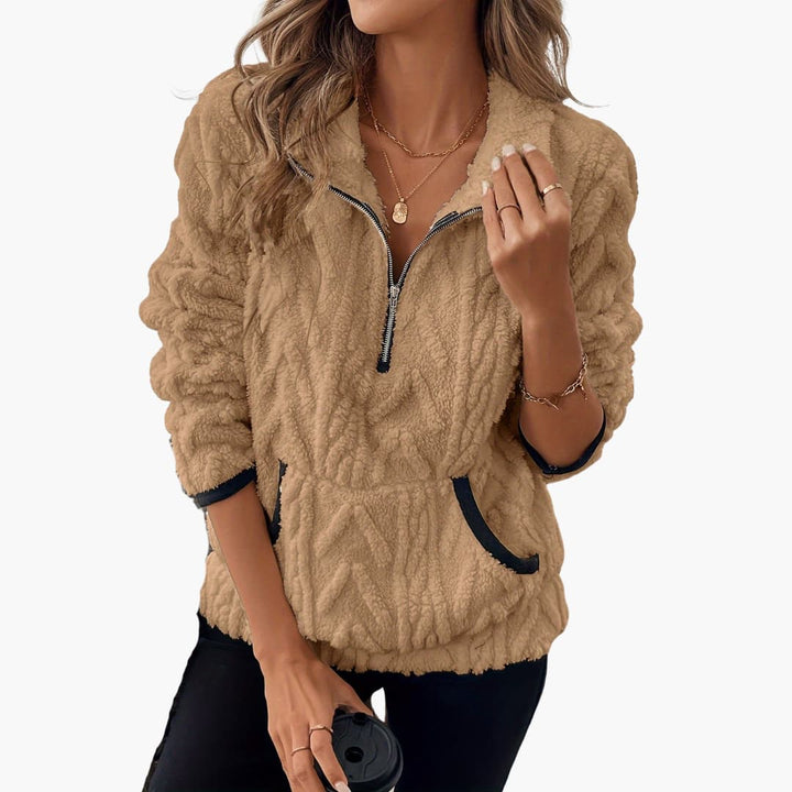 Damen Fleece Pullover mit Reißverschluss und Seitentaschen