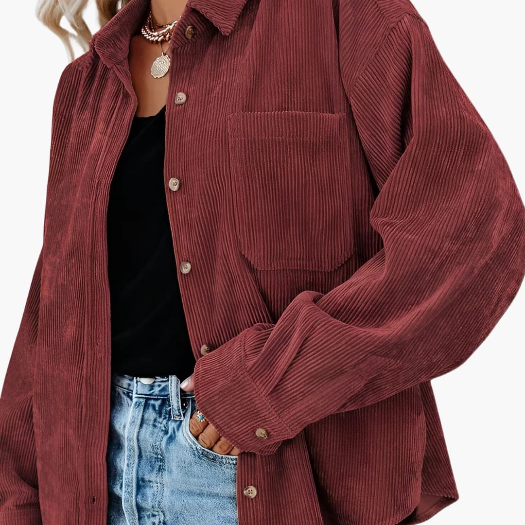 Damen Cordjacke mit Knopfverschluss und aufgesetzten Taschen