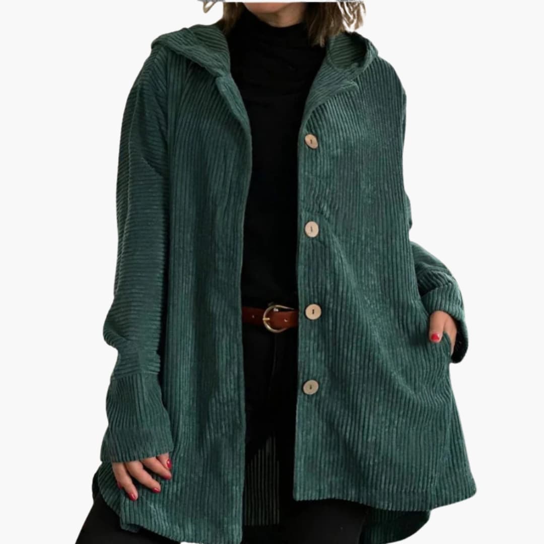 Damen Cordjacke mit Kapuze und aufgesetzten Taschen