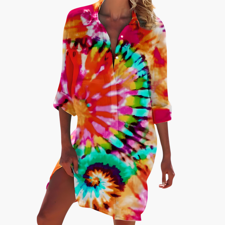 Damen-Hemdkleid mit langen Ärmeln und Knopfleiste