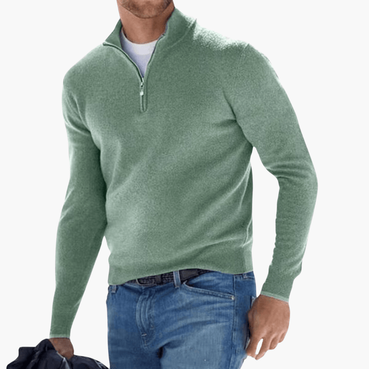Stilvoller Merino-Pullover mit V-Ausschnitt und Reißverschluss für Männer - SchmiedeMode