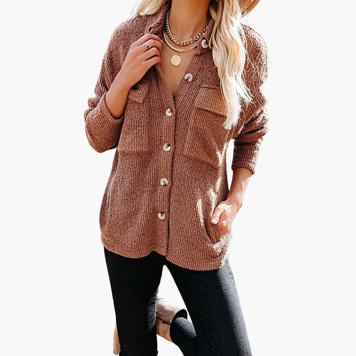 Damen Cordjacke mit Umlegekragen und Knopfverschluss