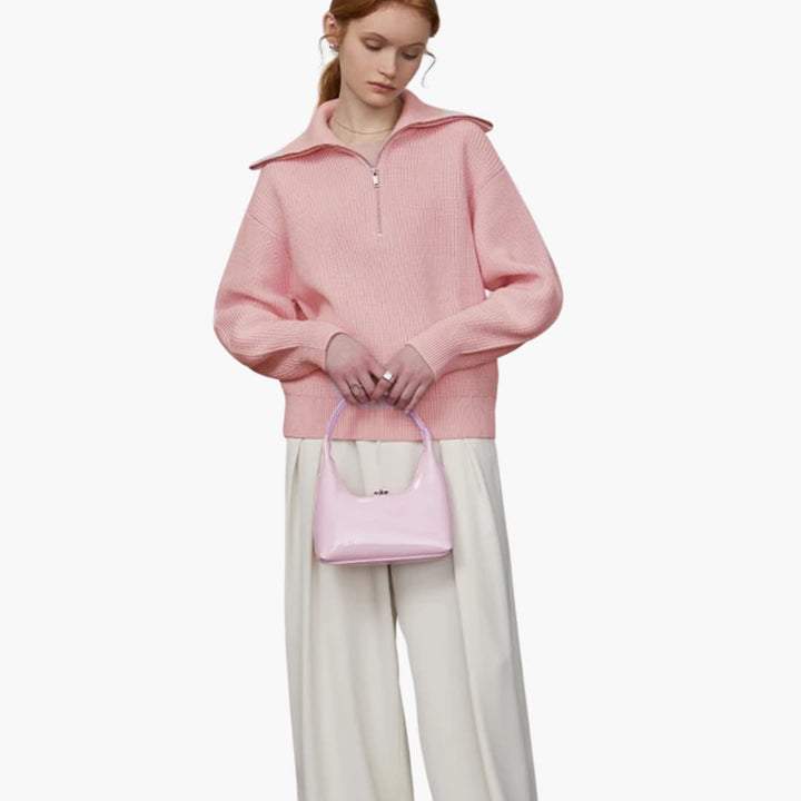 Damenpullover mit Reißverschluss-Ausschnitt und gerippter Oberfläche