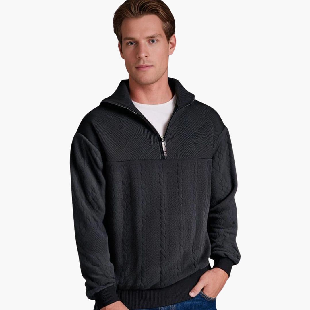 Herren pullover mit Reißverschluss-Ausschnitt und Zopfmuster Oberfläche