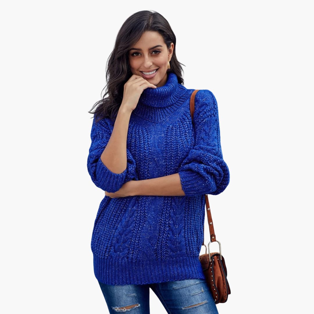 Damen pullover mit Rollkragen und Zopfmuster