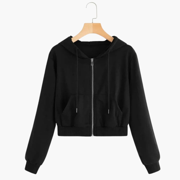 Damen Cropped Kapuzenjacke mit Reißverschluss und Kordelzug