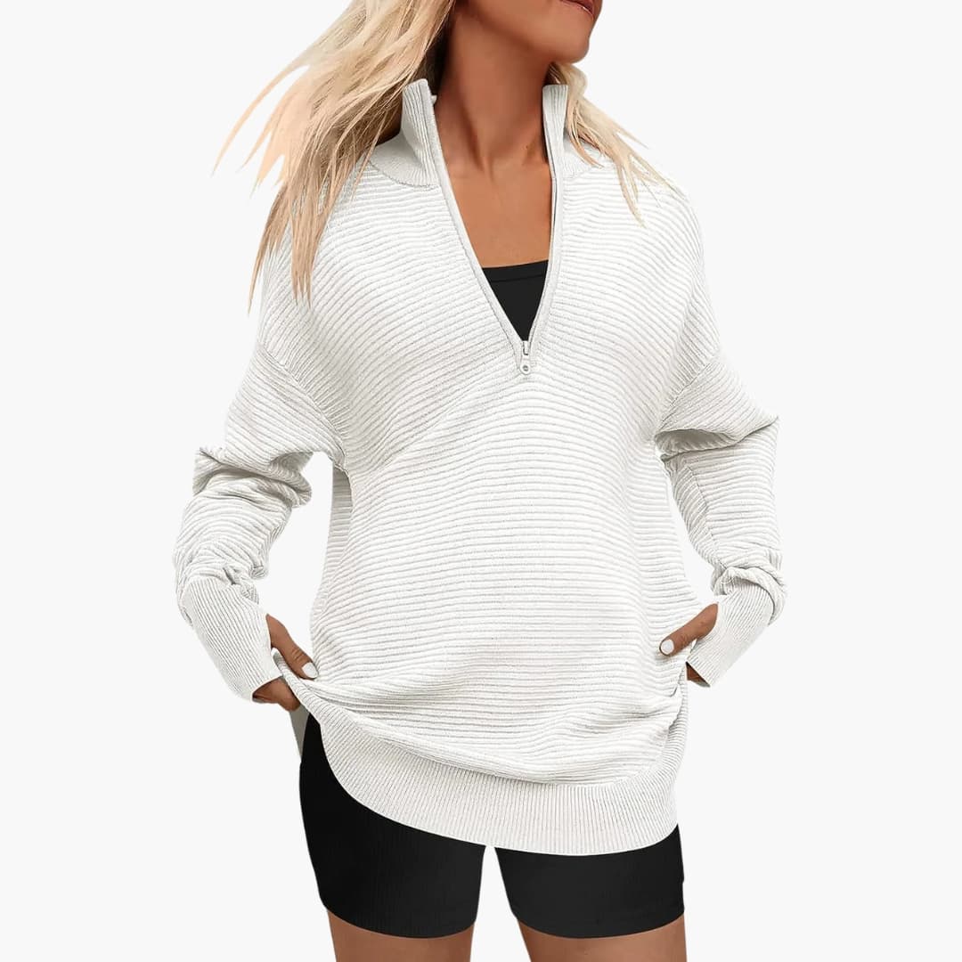 Damen Oversized Pullover mit Stehkragen und Reißverschluss