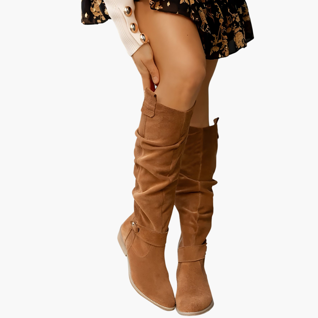 Kniehohe Stiefel - für Damen mit Blockabsatz und Reißverschluss