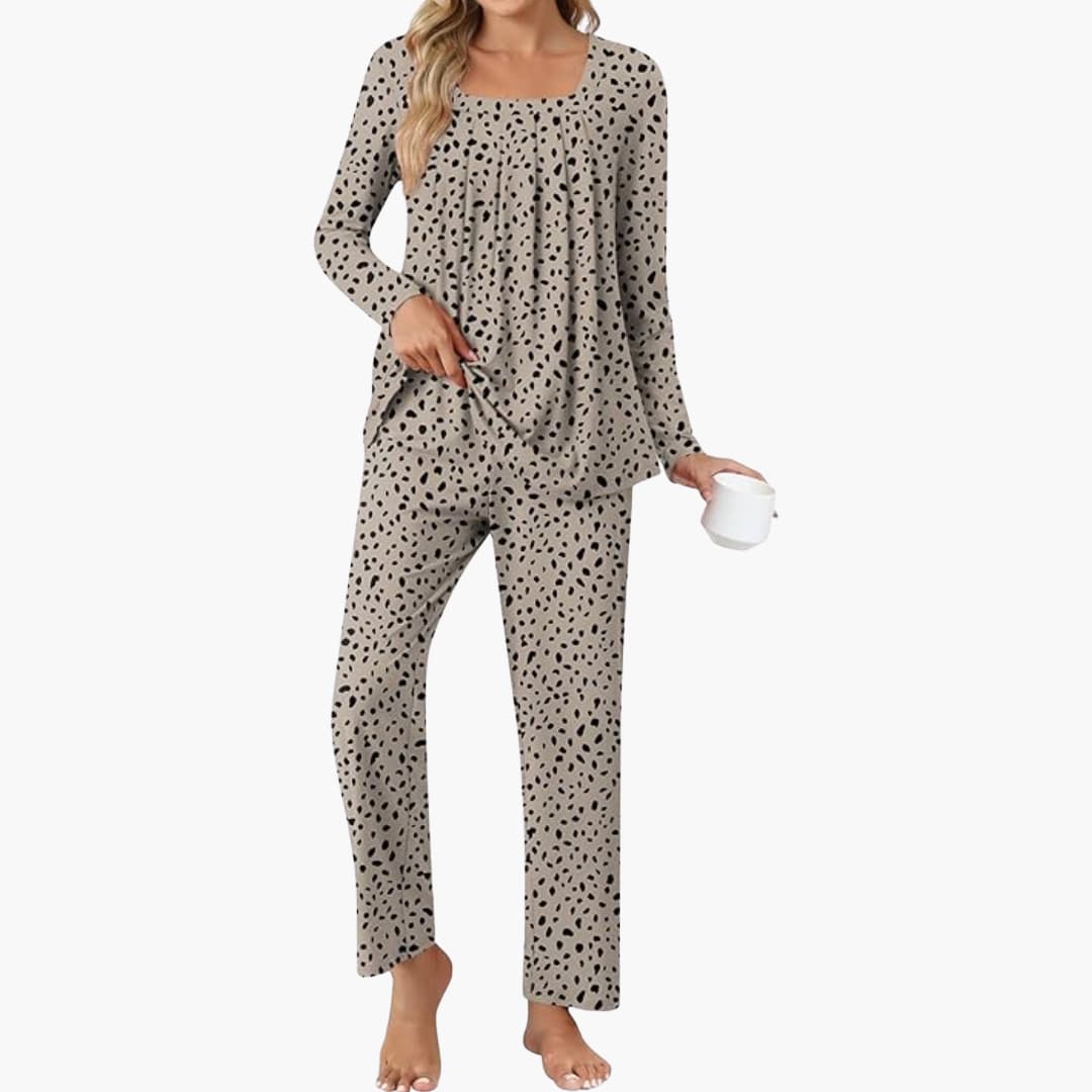 Damen Pyjama Set mit langen Ärmeln und Sternenmuster