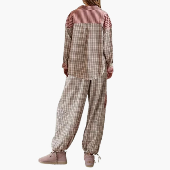 Damen Pyjama Set mit Knopfoberteil und elastischer Hose