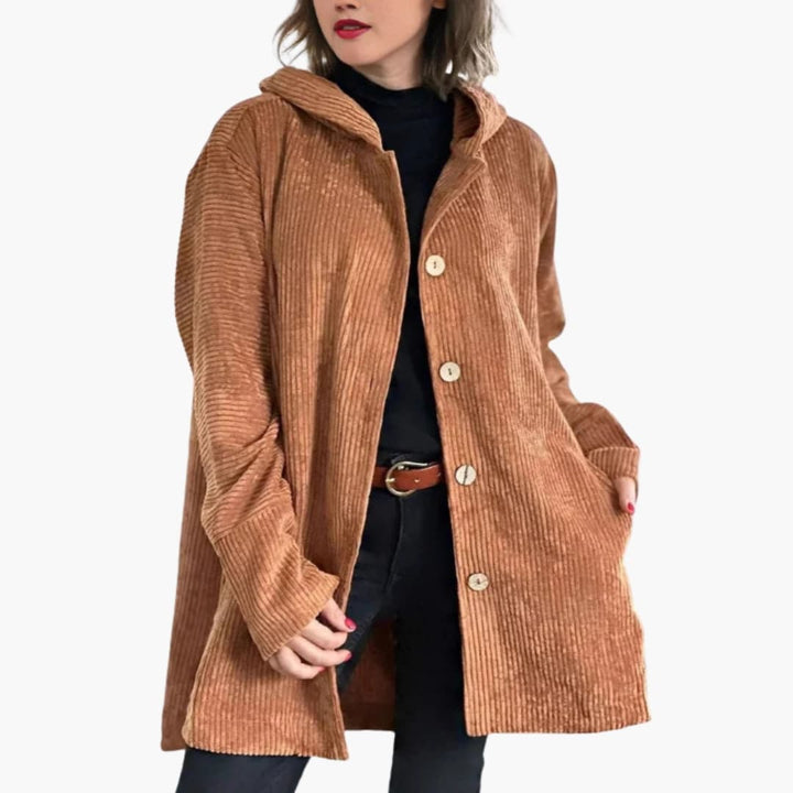 Damen Cordjacke mit Kapuze und aufgesetzten Taschen