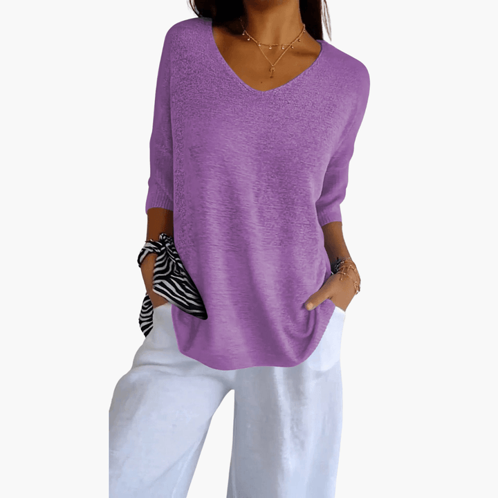 Weiches Baumwoll-Stricktop mit V-Ausschnitt für Frauen - SchmiedeMode
