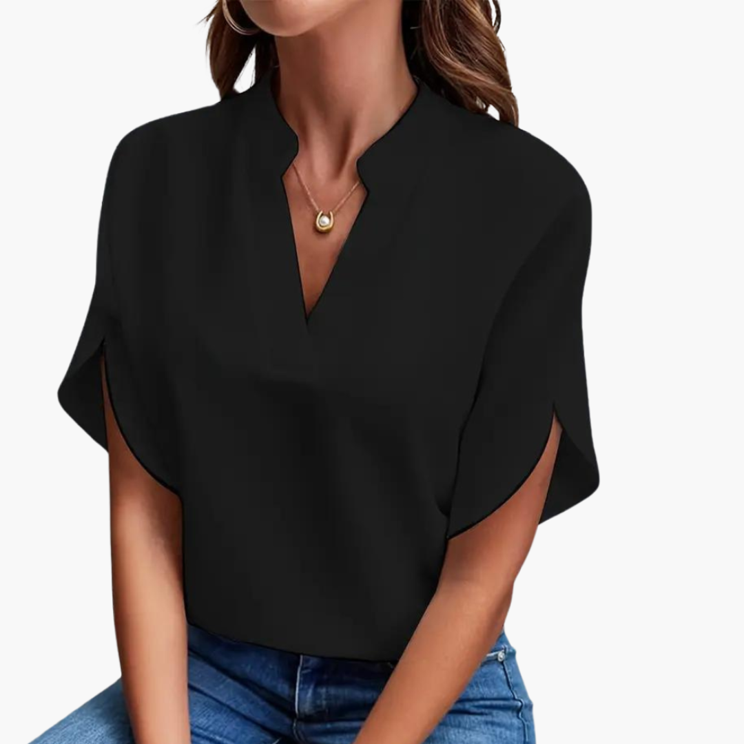 Bluse mit V-Ausschnitt für Damen – kurzarm und elegant