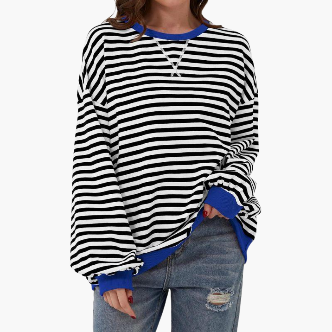 Damen Streifen Oversized Sweatshirt – Lässiger Langarm Pulli