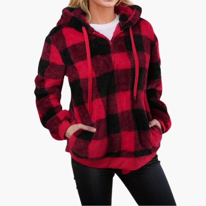 Damen Kapuzen pullover mit Karo-Muster Kängurutasche