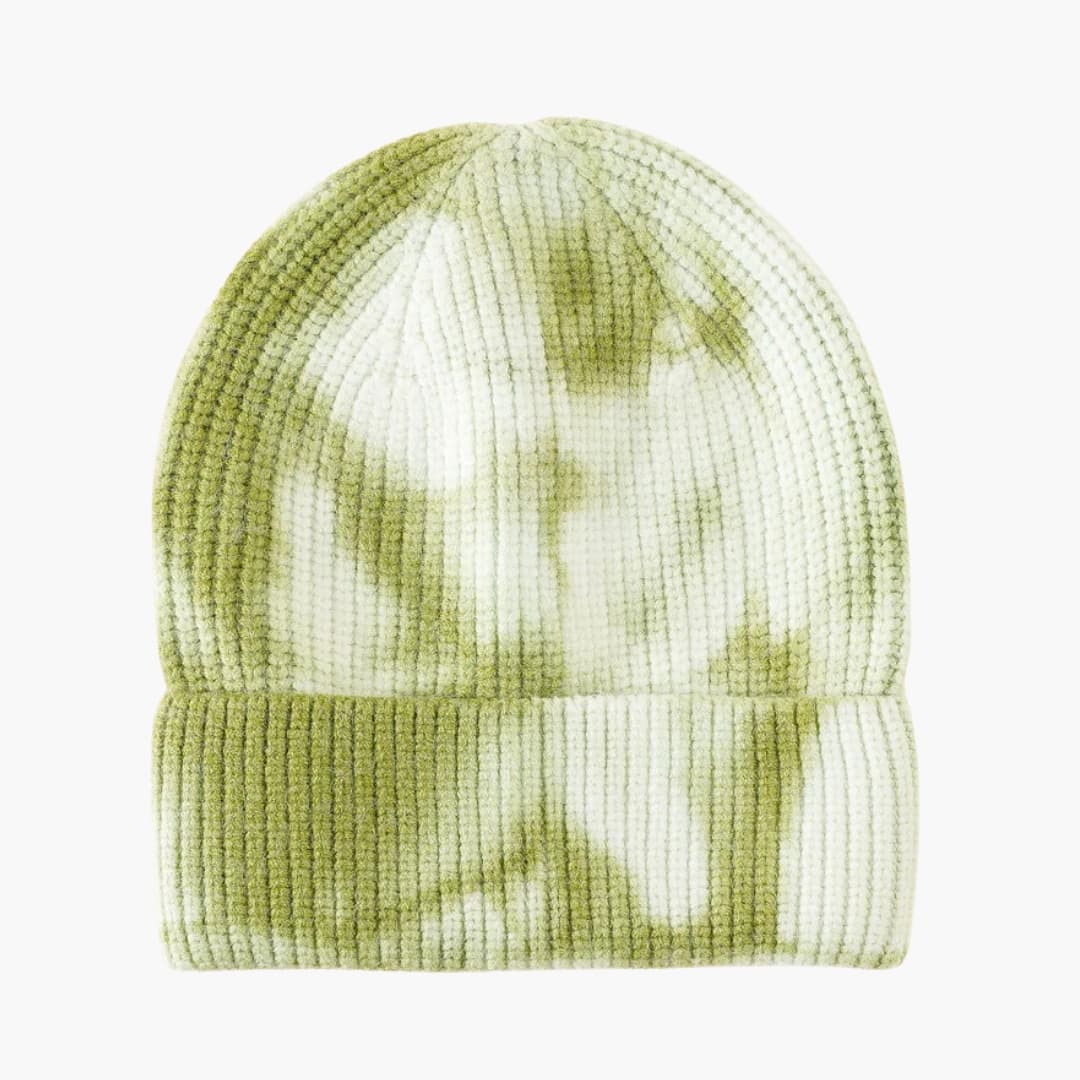 Damen Beanie Mütze mit Batikmuster und Rippkante