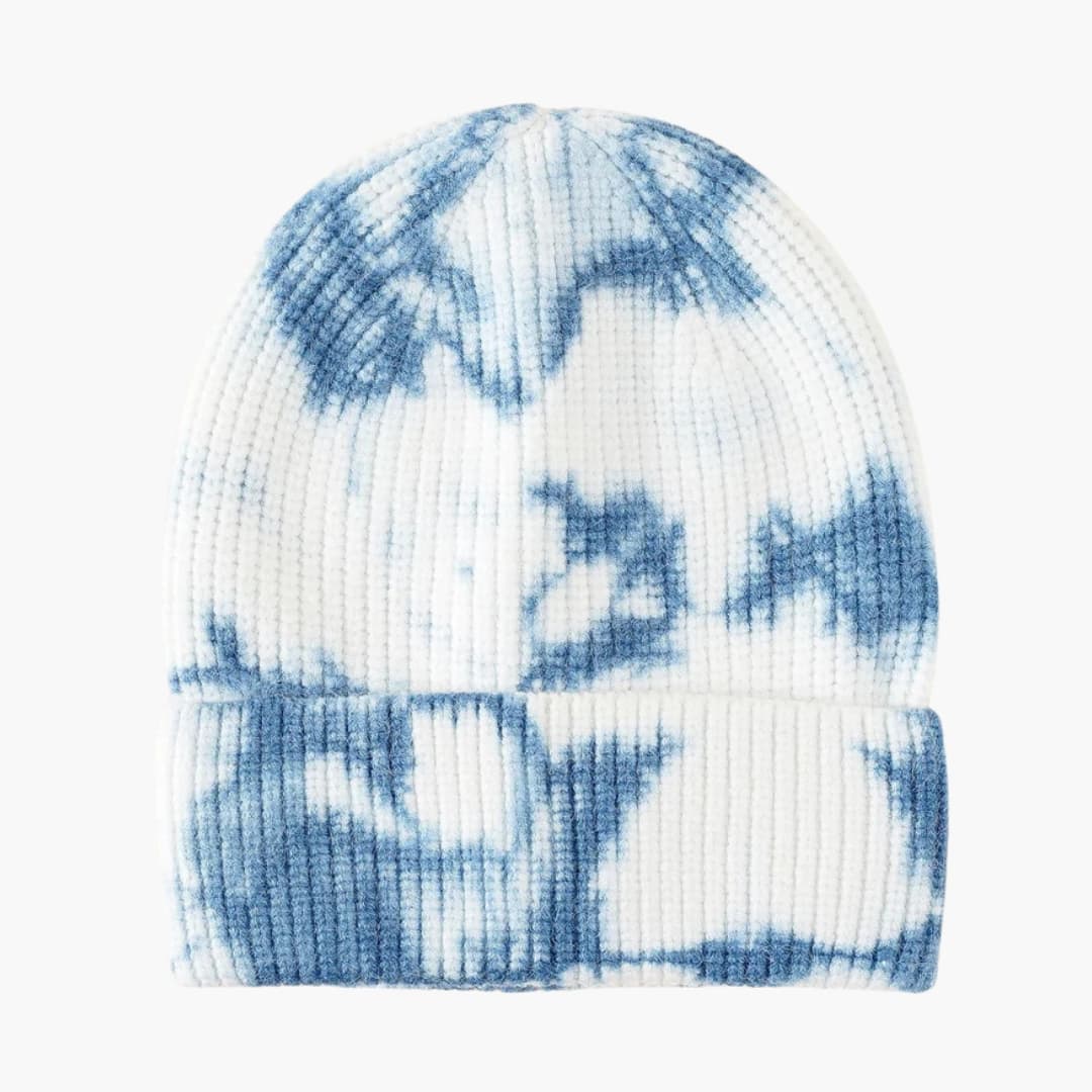 Damen Beanie Mütze mit Batikmuster und Rippkante