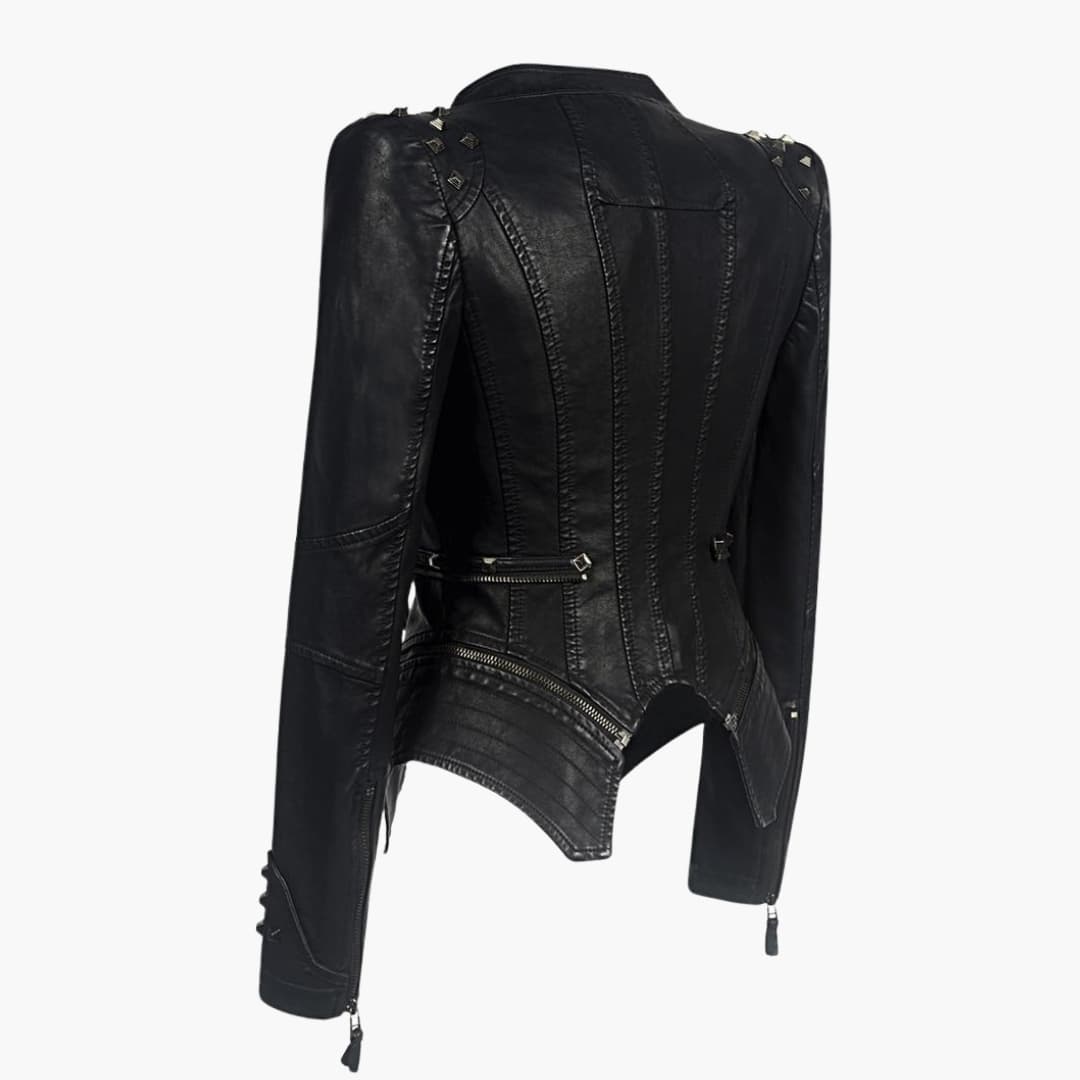 Damen Bikerjacke Schwarz mit Nieten