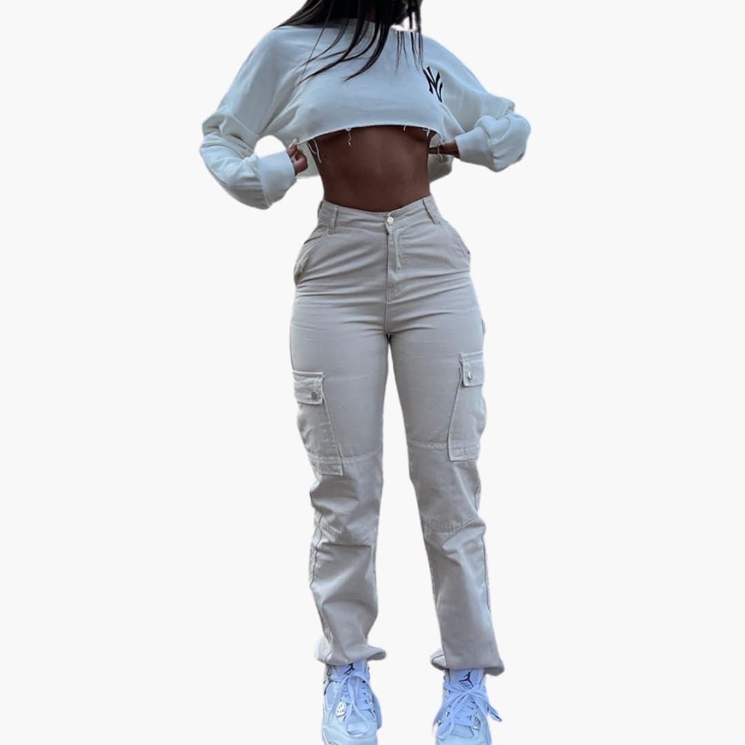Damen Cargo Hose mit hohem Bund und Seitentaschen