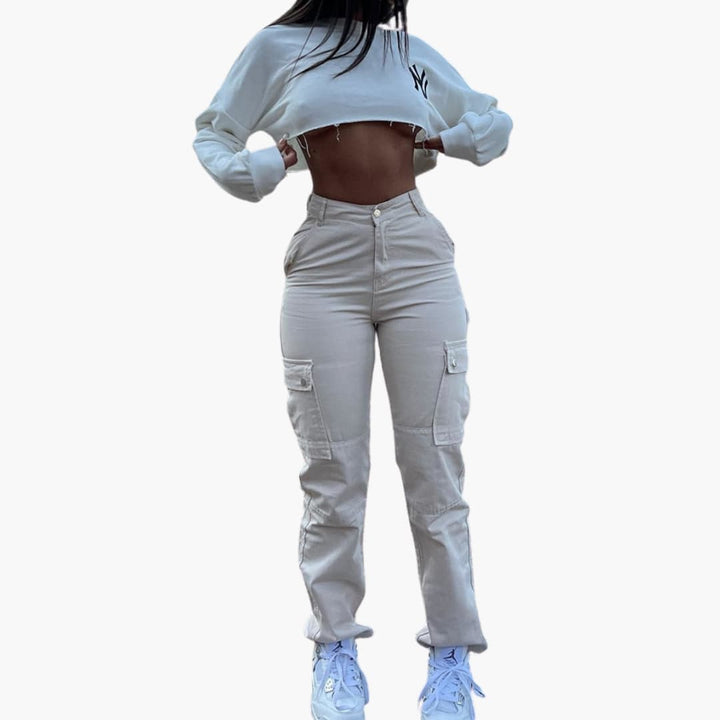 Damen Cargo Hose mit hohem Bund und Seitentaschen
