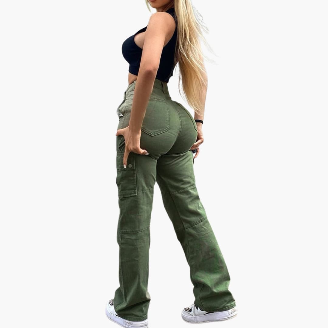 Damen Cargo Hose mit hohem Bund und Seitentaschen