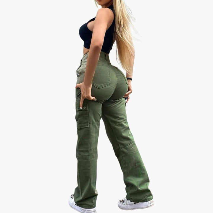 Damen Cargo Hose mit hohem Bund und Seitentaschen