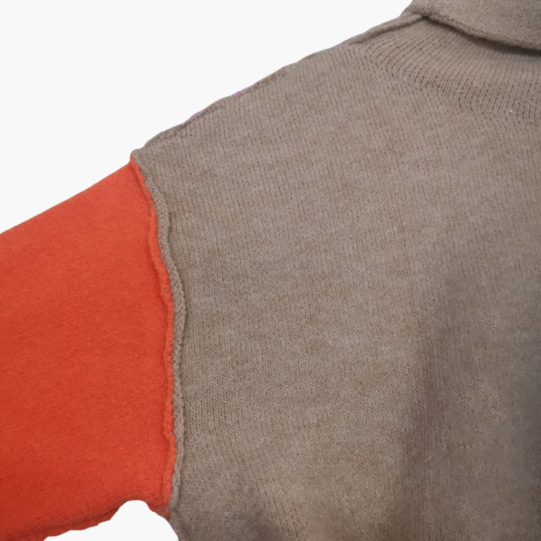 Damen Colorblock Strickpullover mit hohem Kragen