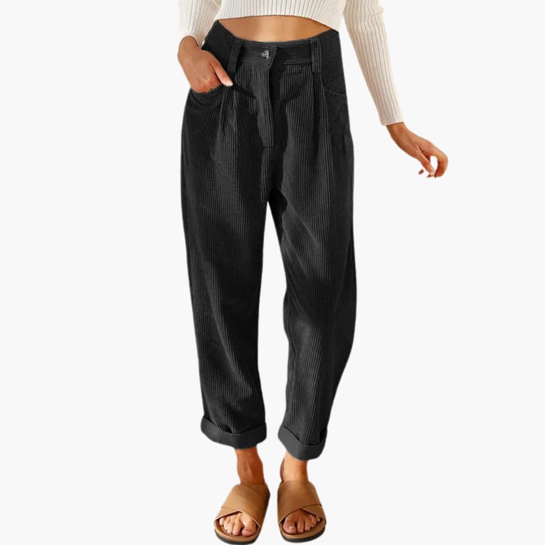 Damen Cordhose mit Bund und Frontverschluss