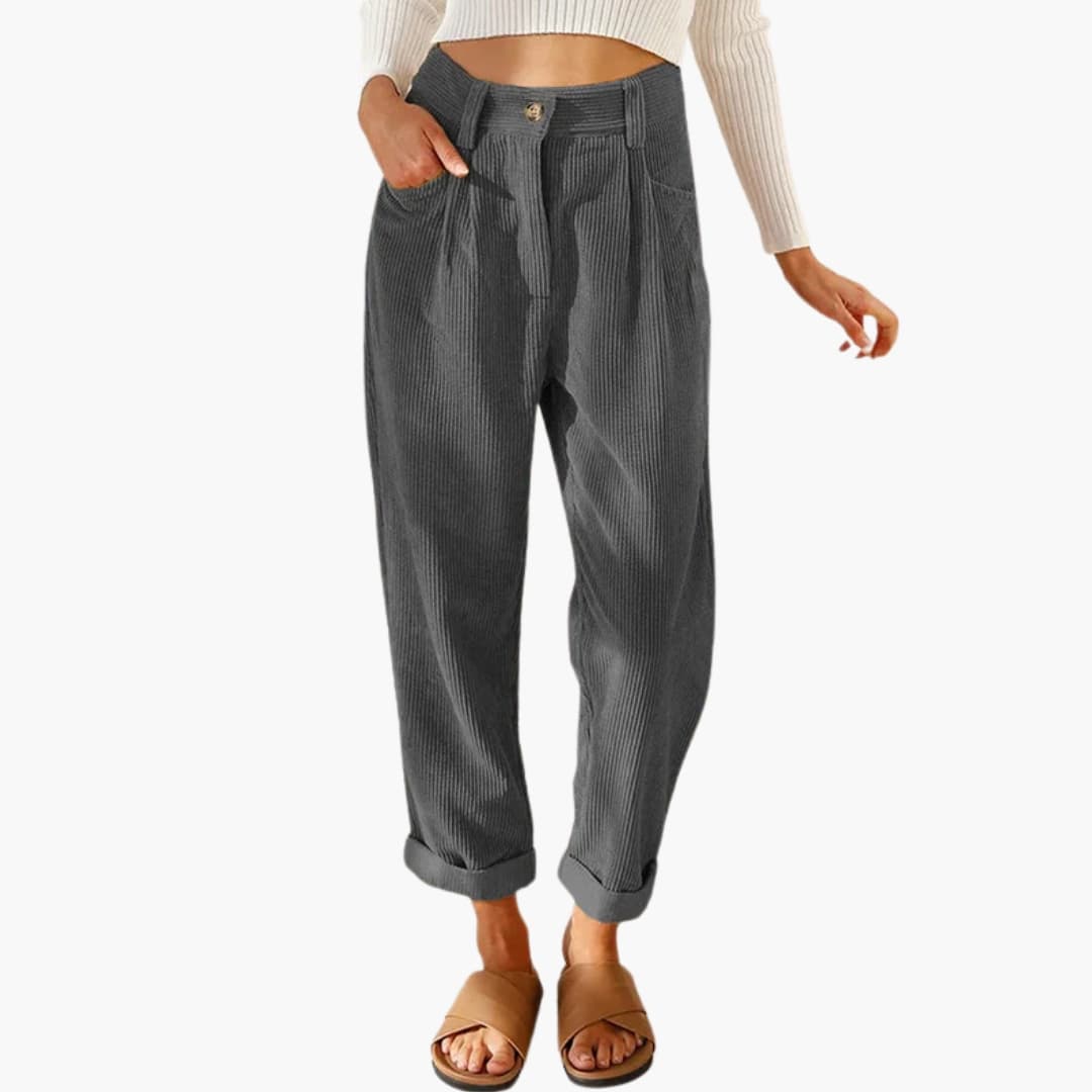 Damen Cordhose mit Bund und Frontverschluss